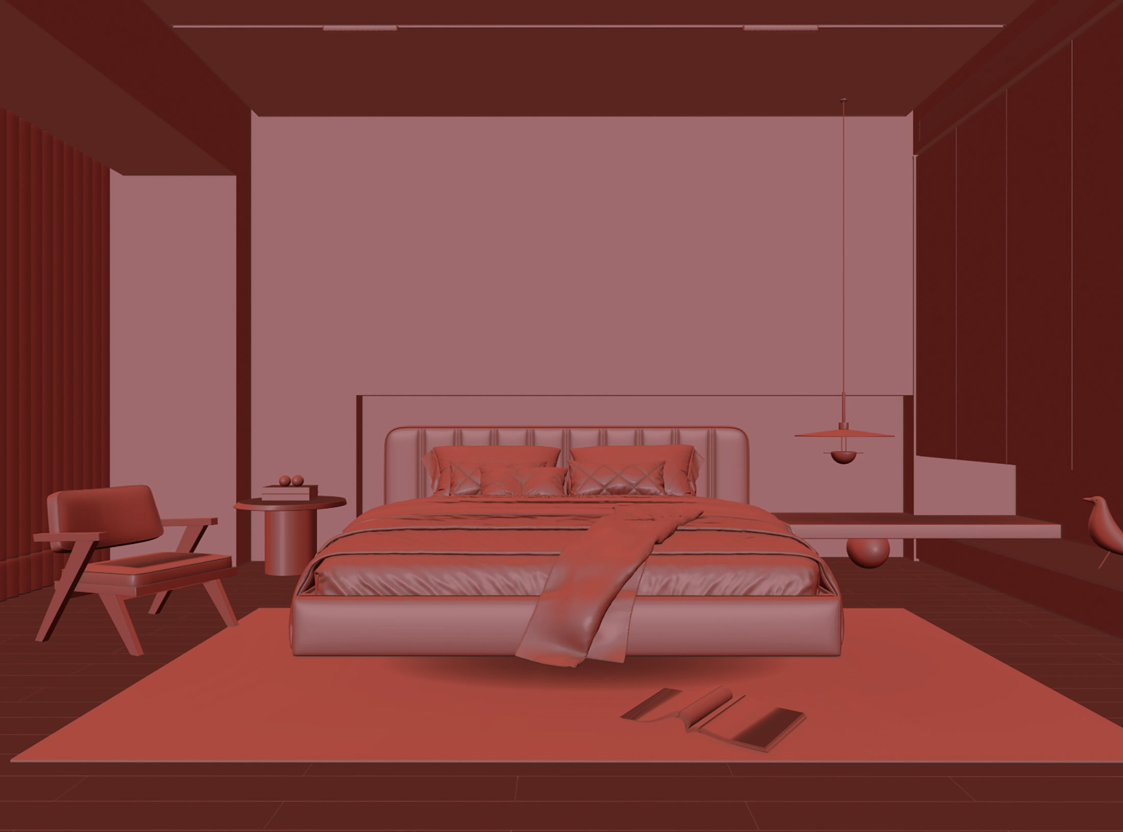 Gray Bedroom 3D model_1