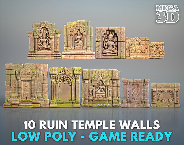 Low poly ruin Temple Walls - 240630 Low-poly 3D model