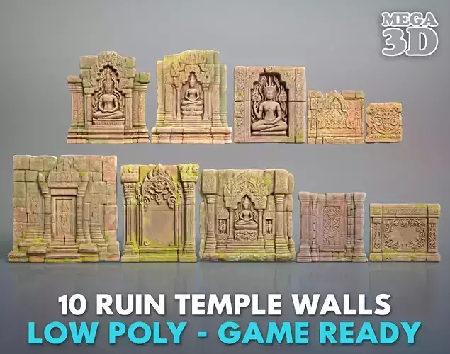 Low poly ruin Temple Walls - 240630