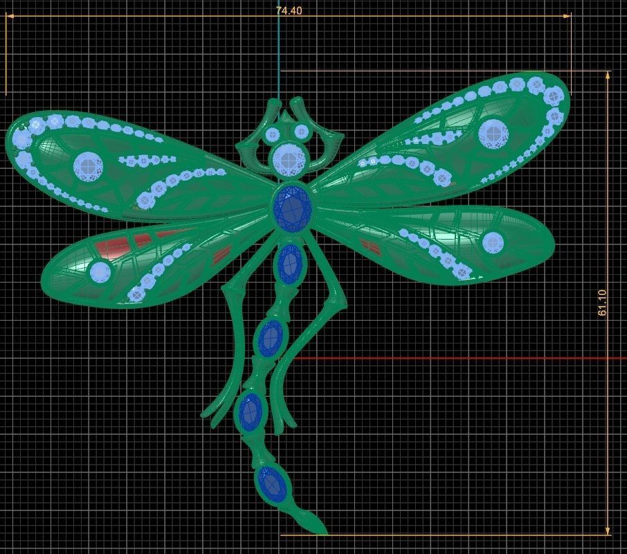 Dragonfly brooche 3D print model_5