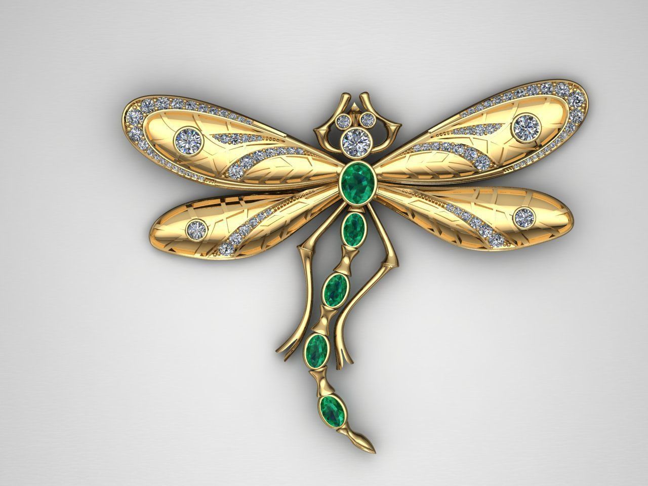 Dragonfly brooche 3D print model_4