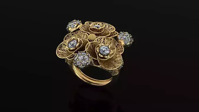 Diamond Flower Ring  3D print model