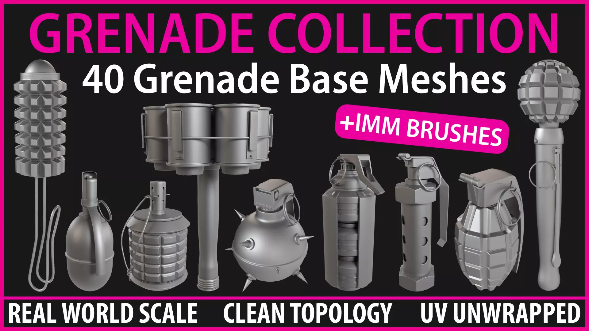 Grenade Collection - 40 Grenades with Zbrush IMM Brushes   3D model_0