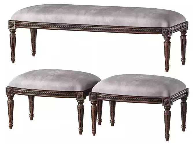 chairish louis bench and pouf art 5694