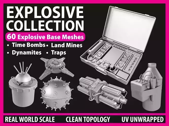 Explosive Collection-60 Base Meshes-Time bomb-Land Mine-Dynamite
