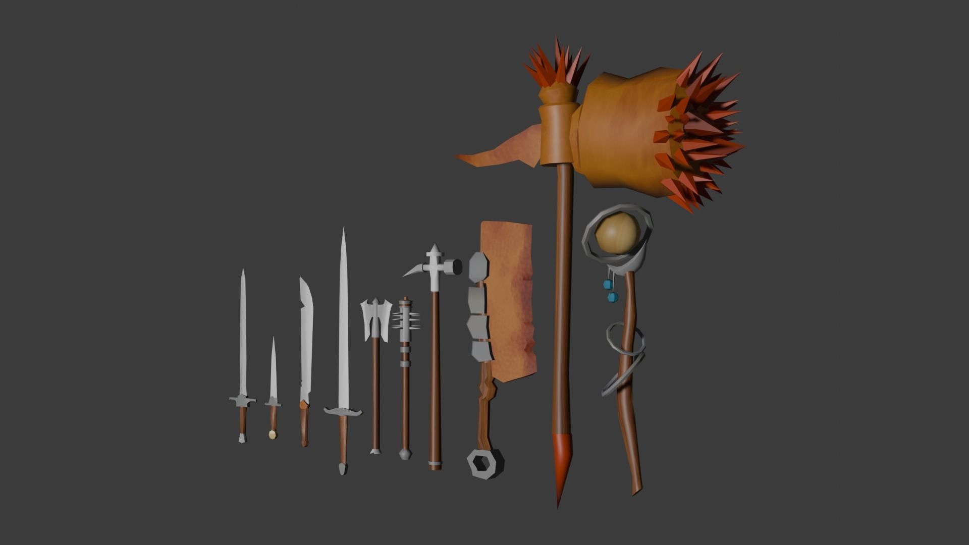 low poly medieval weapon kit - ready for game - volume 1 Low-poly 3D model_1