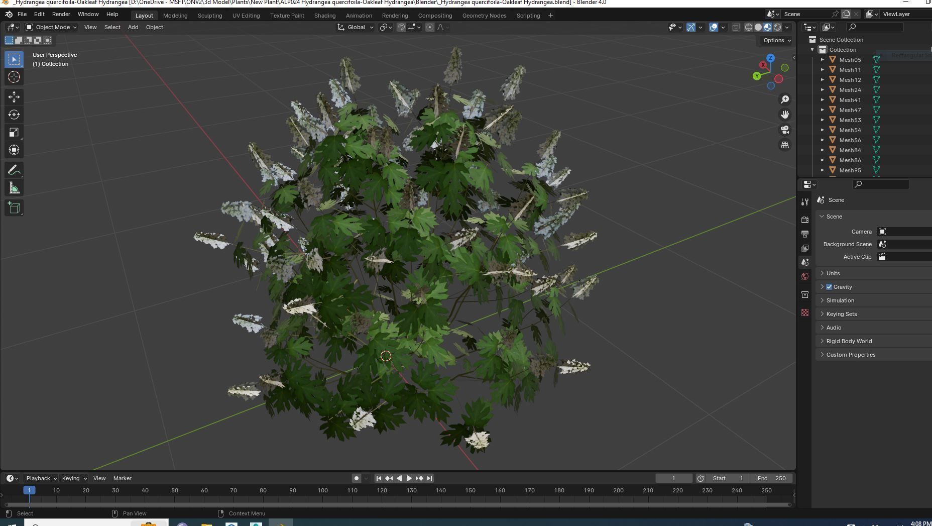 Plant Hydrangea quercifoila-Oakleaf Hydrangea Low-poly 3D model_7