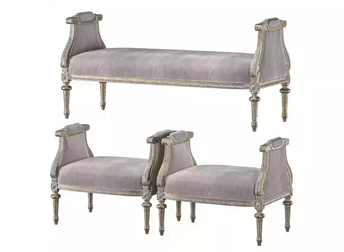 chairish bench and pouf 6958