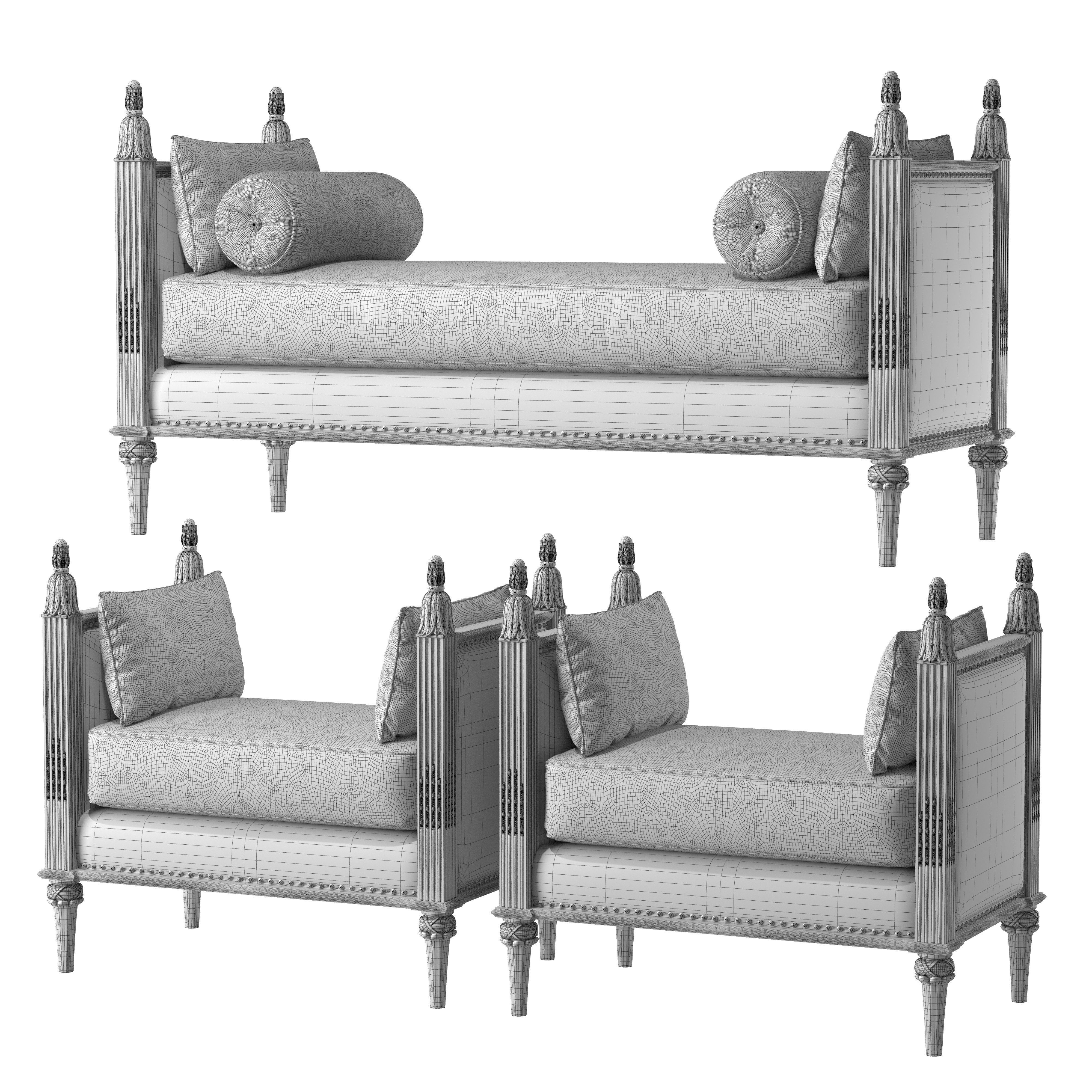 ebanista villandry bench and pouf 3D model_4