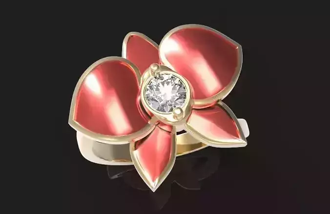  flower orchidees ring with enamel 1219