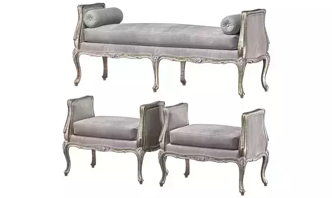 firstdibs provincial bench and pouf art 6234