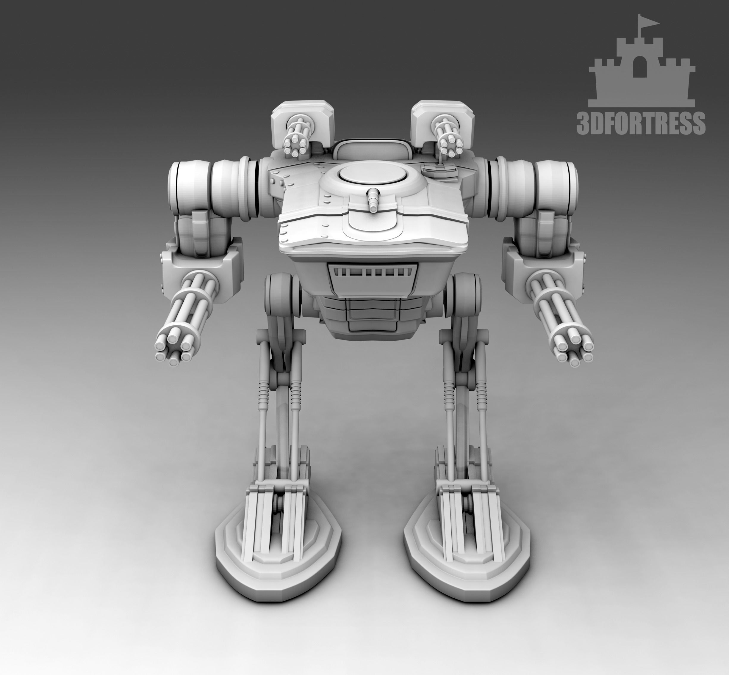 A robot with four miniguns 3D print model_1