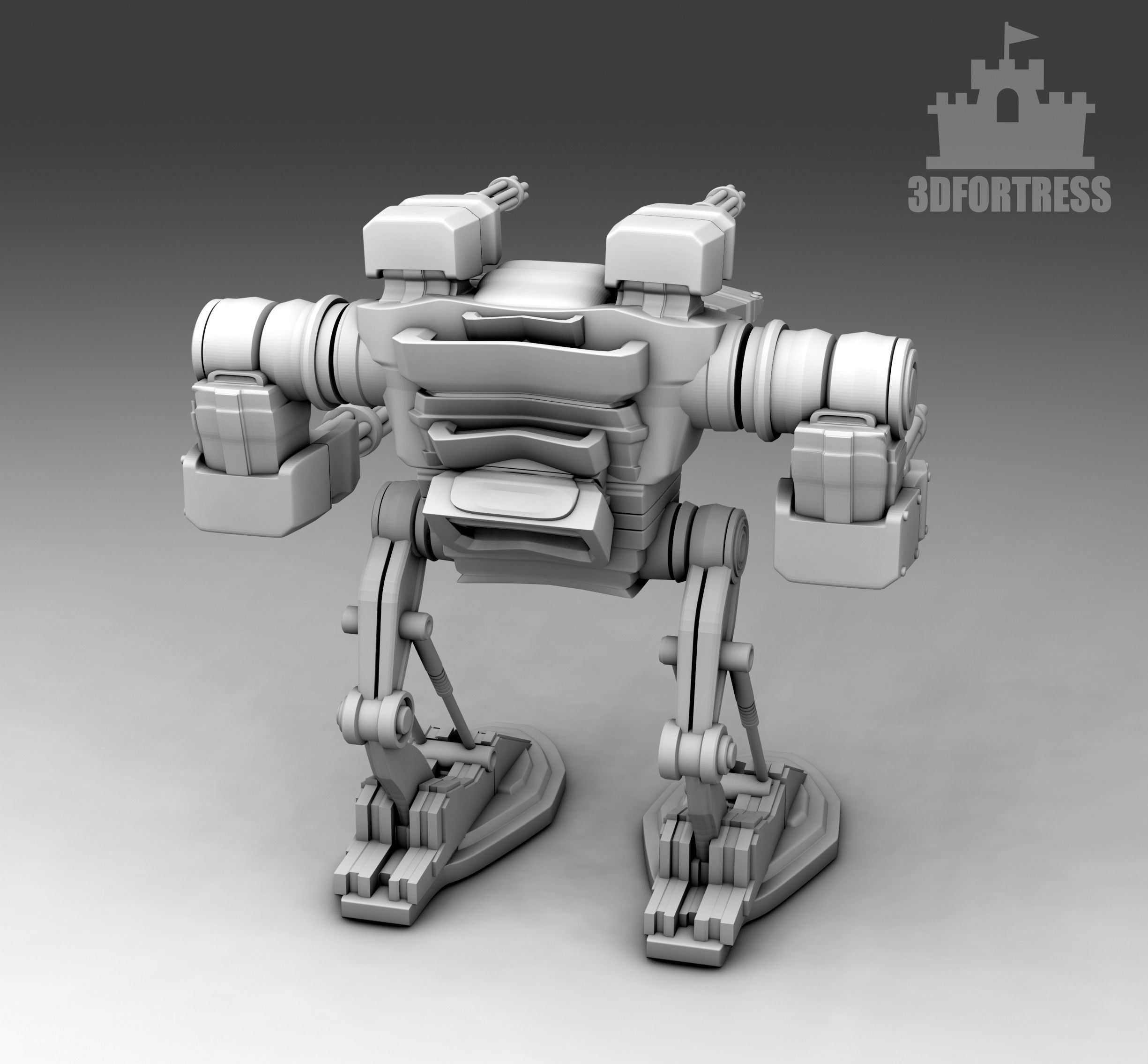 A robot with four miniguns 3D print model_2