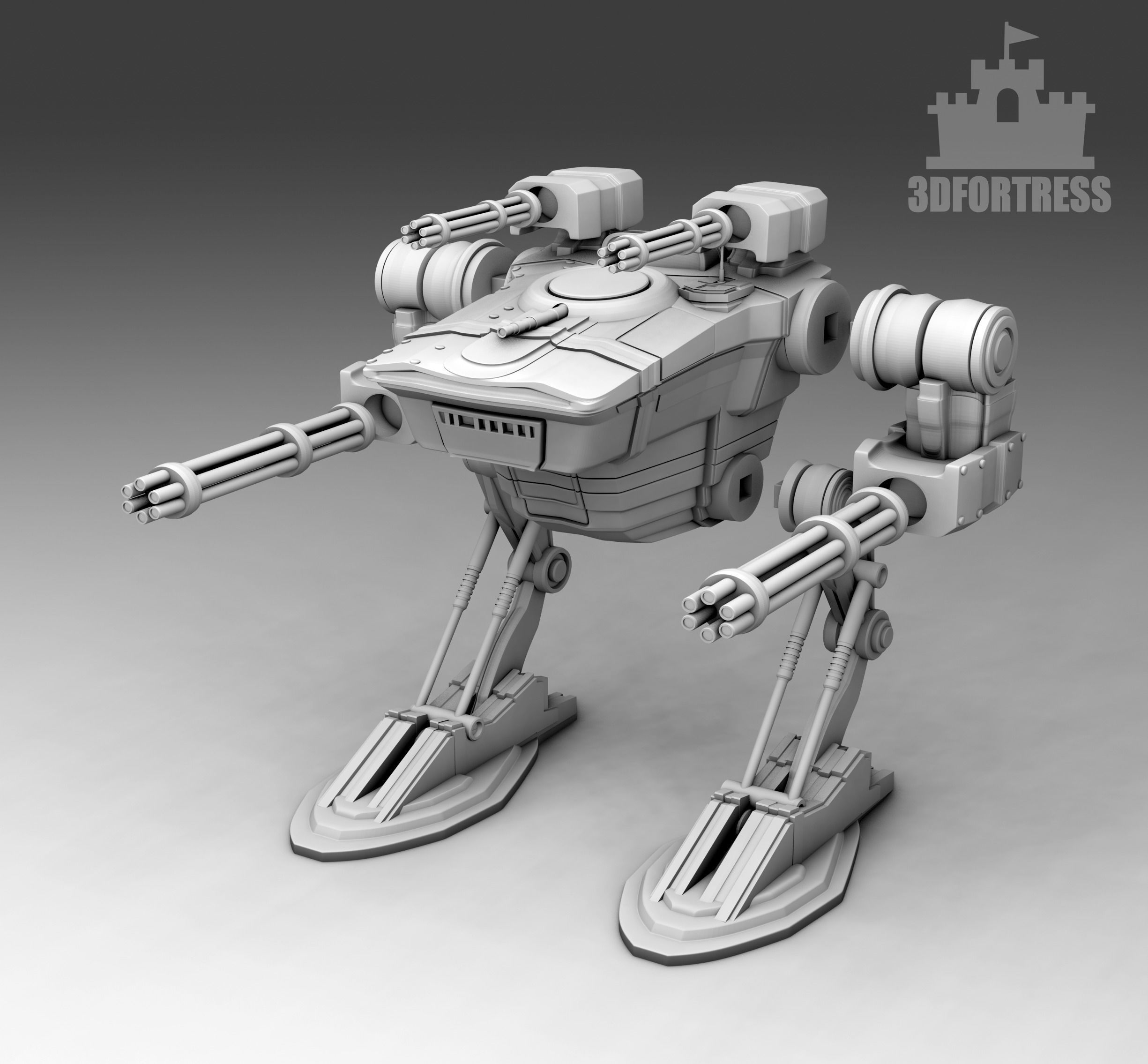 A robot with four miniguns 3D print model_3