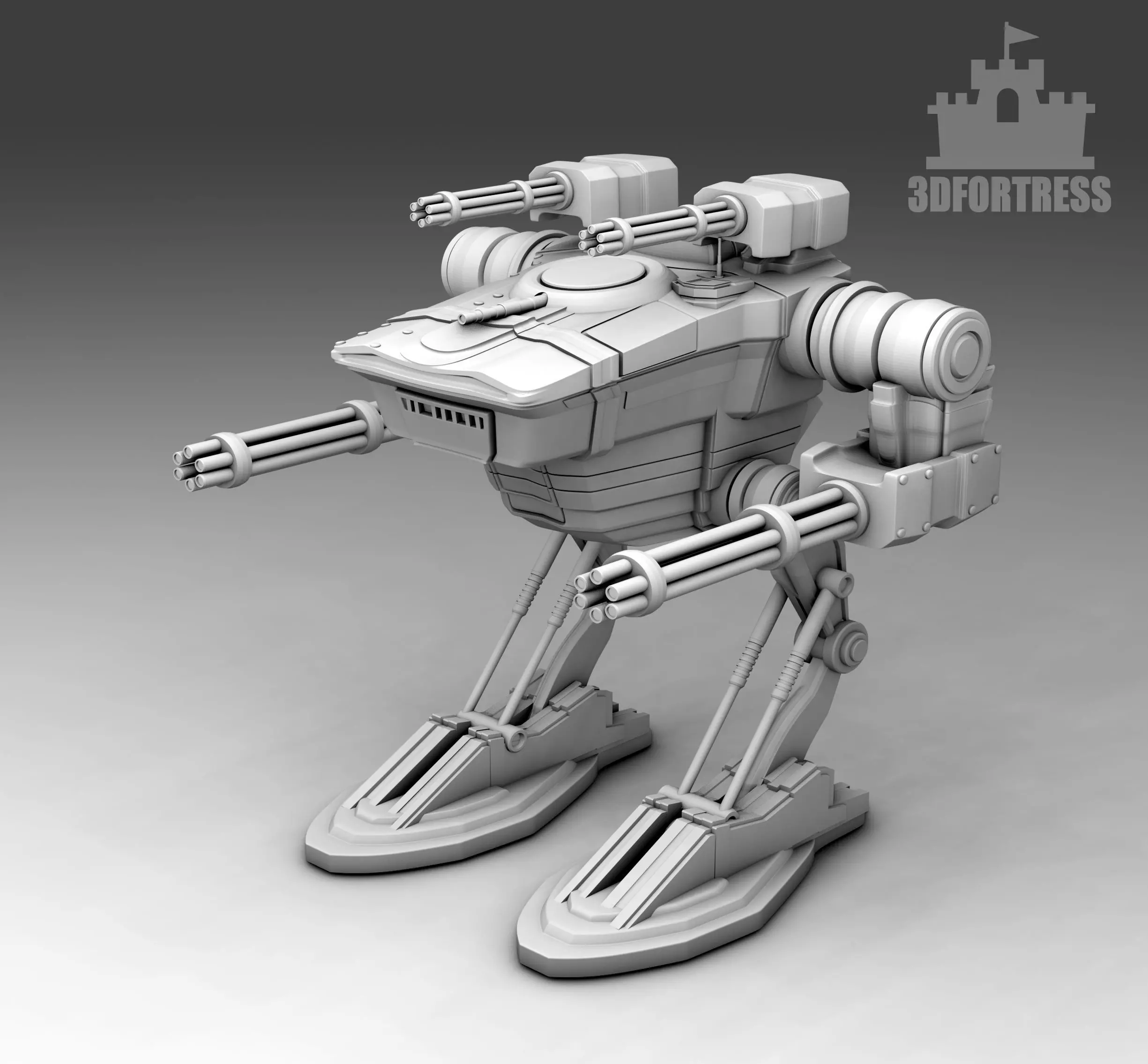 A robot with four miniguns 3D print model_0