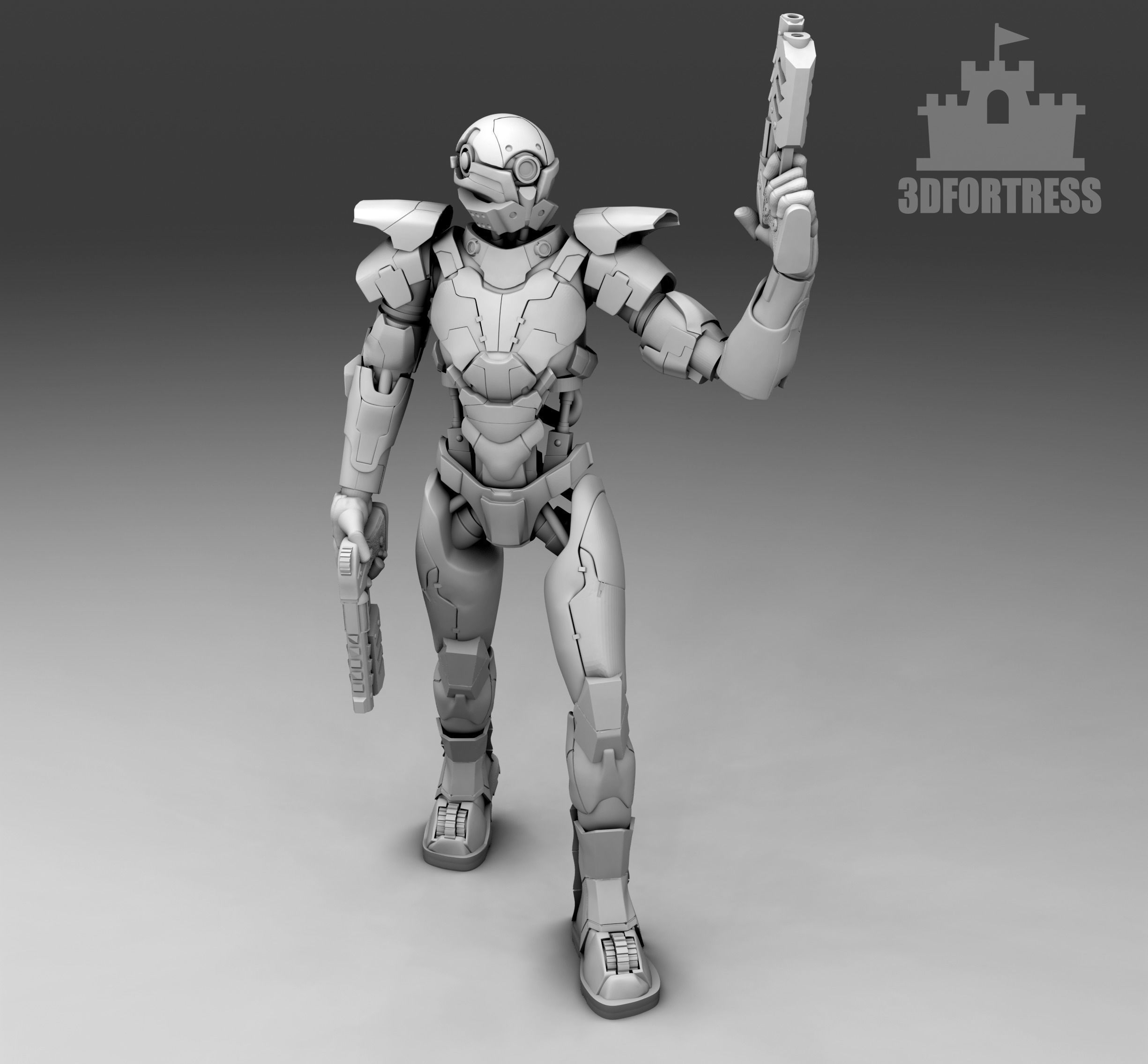 A humanoid robot with pistols 3D print model_1