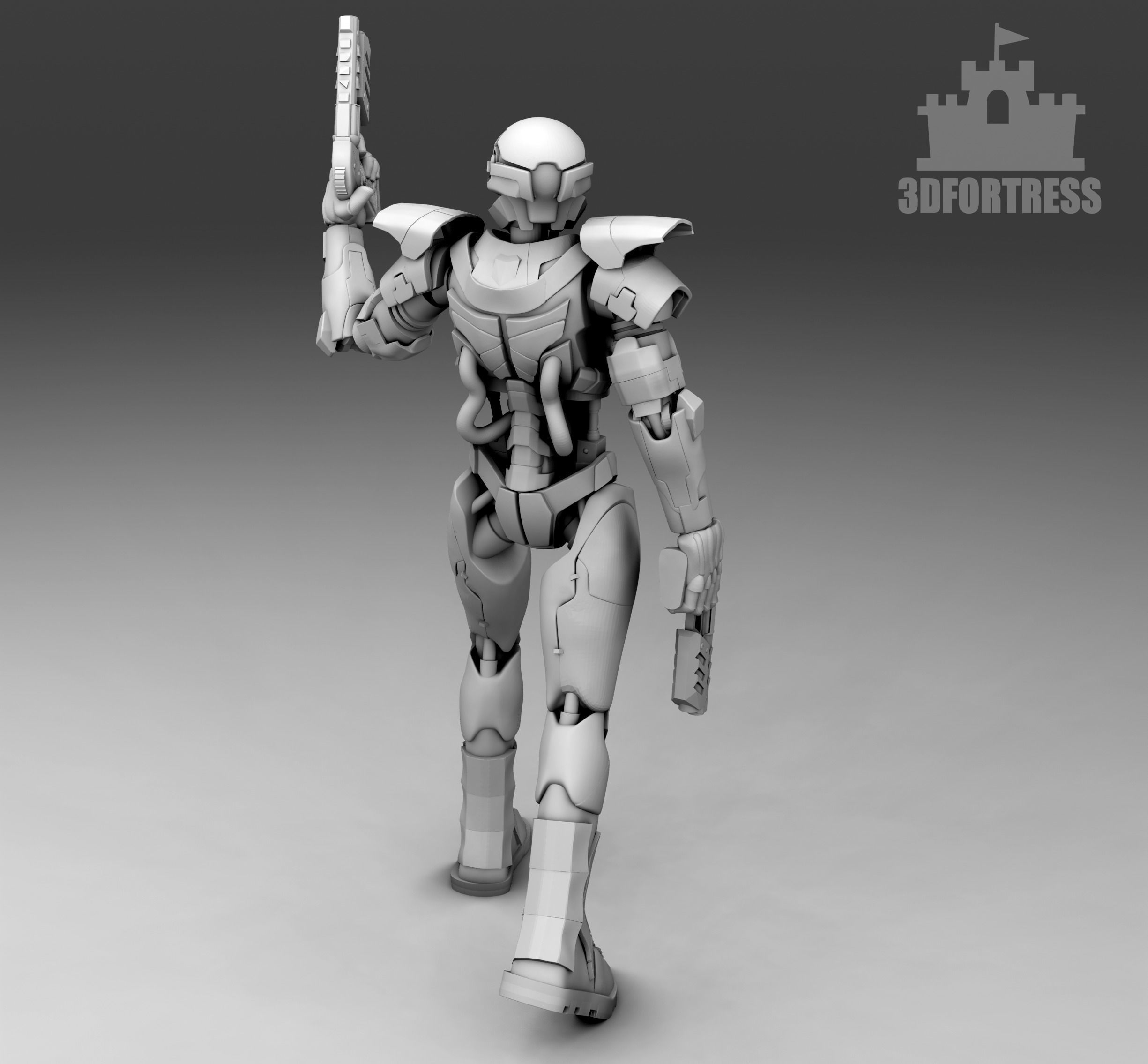 A humanoid robot with pistols 3D print model_2