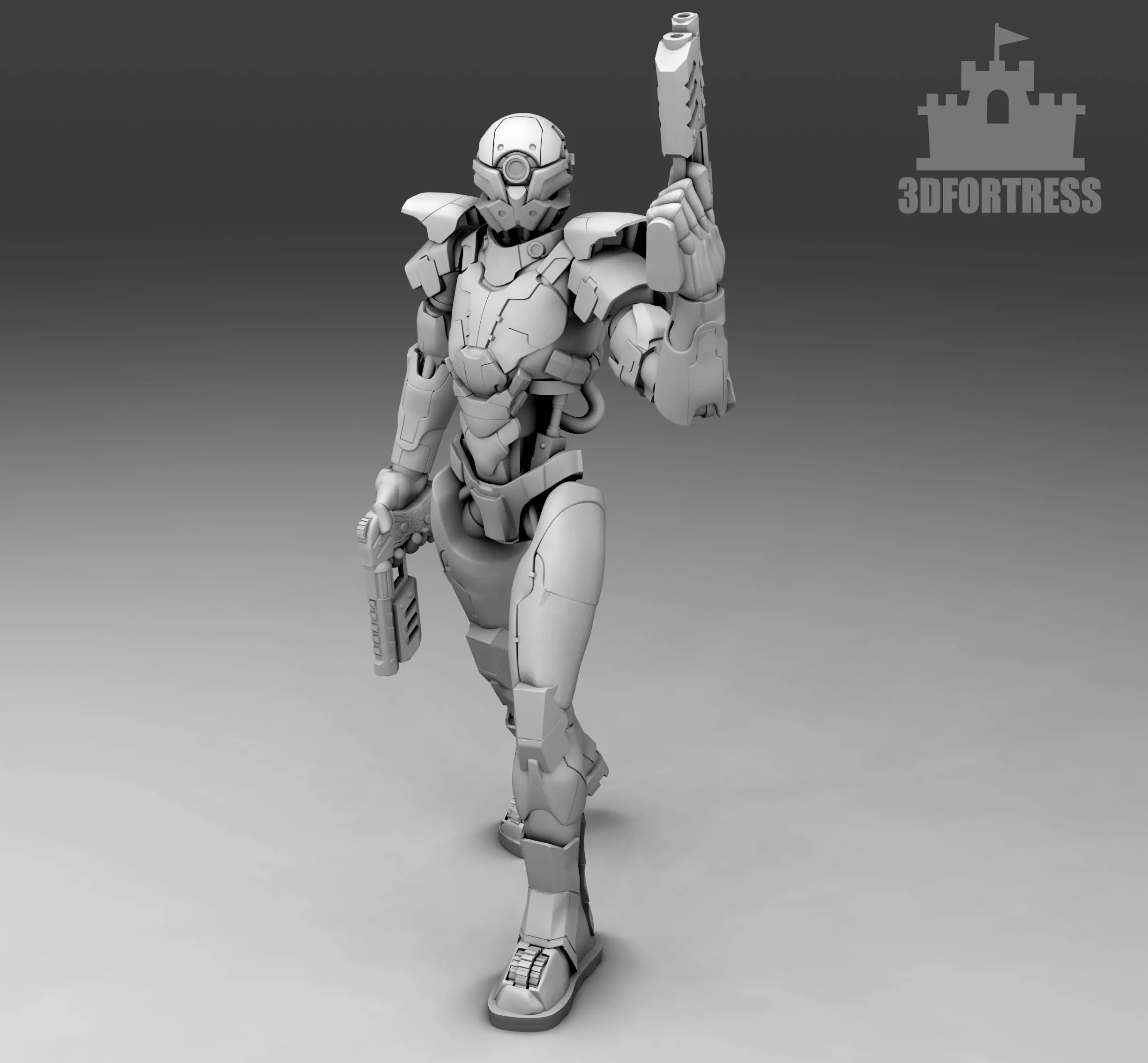 A humanoid robot with pistols 3D print model_0