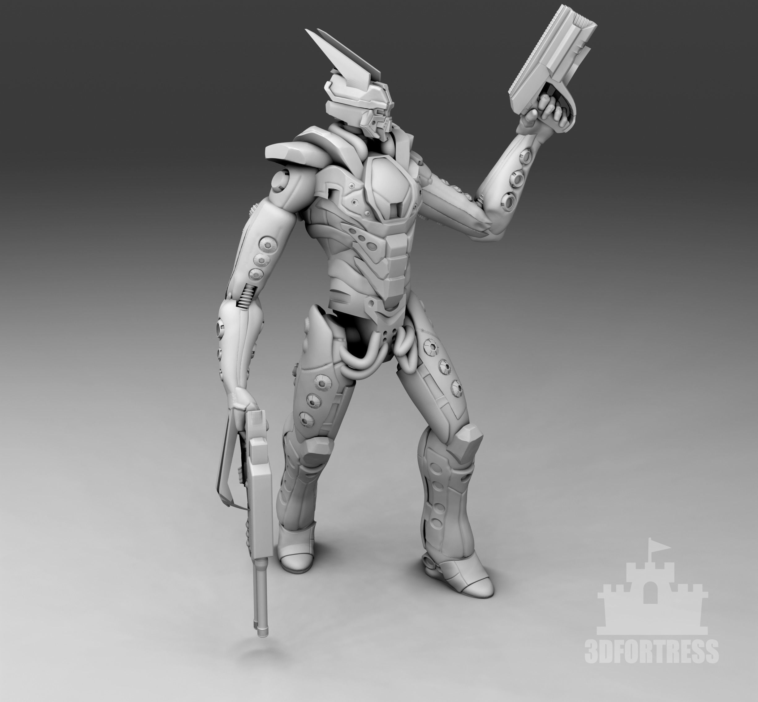 A humanoid robot with a blaster 3D print model_1