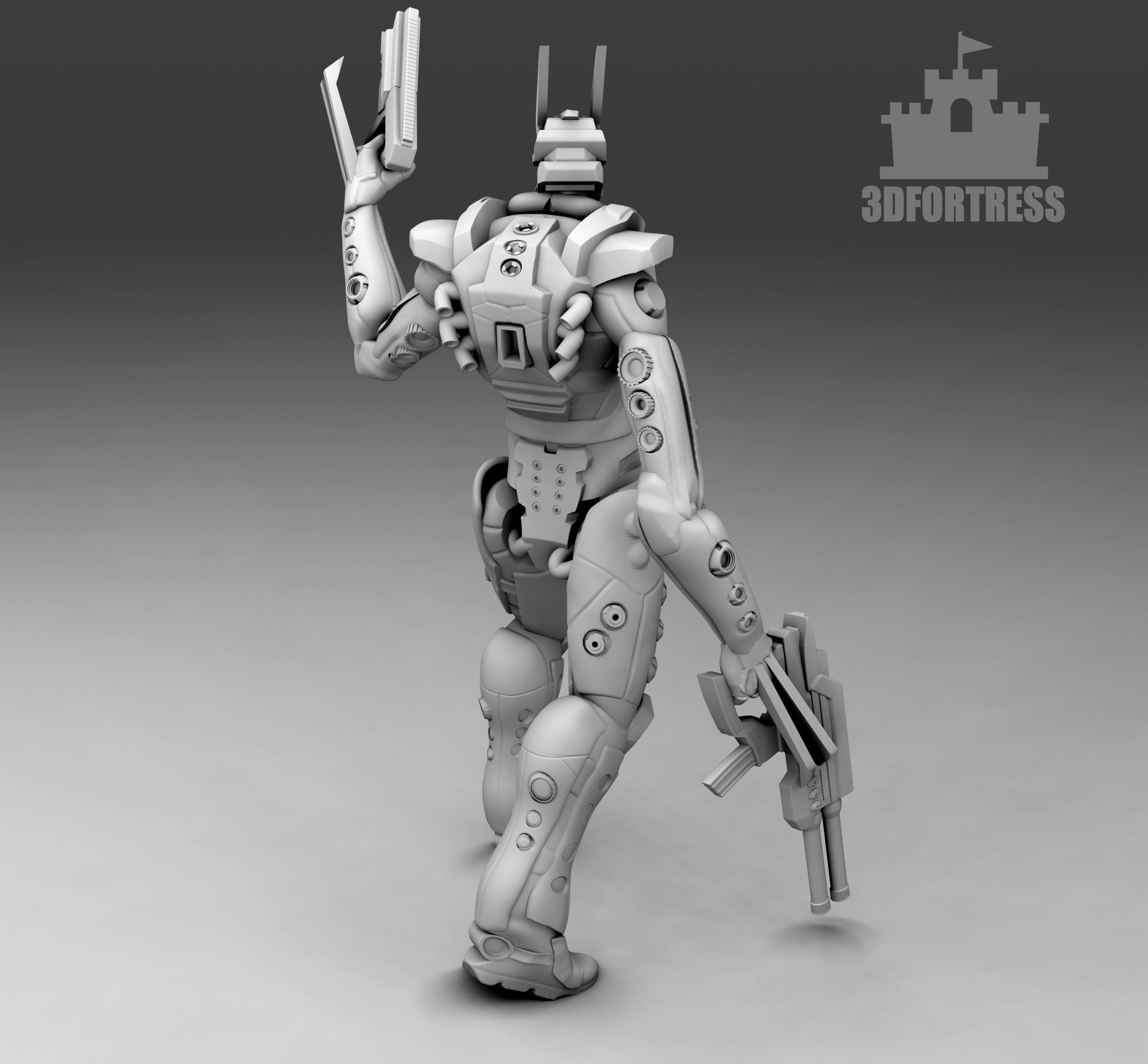 A humanoid robot with a blaster 3D print model_2