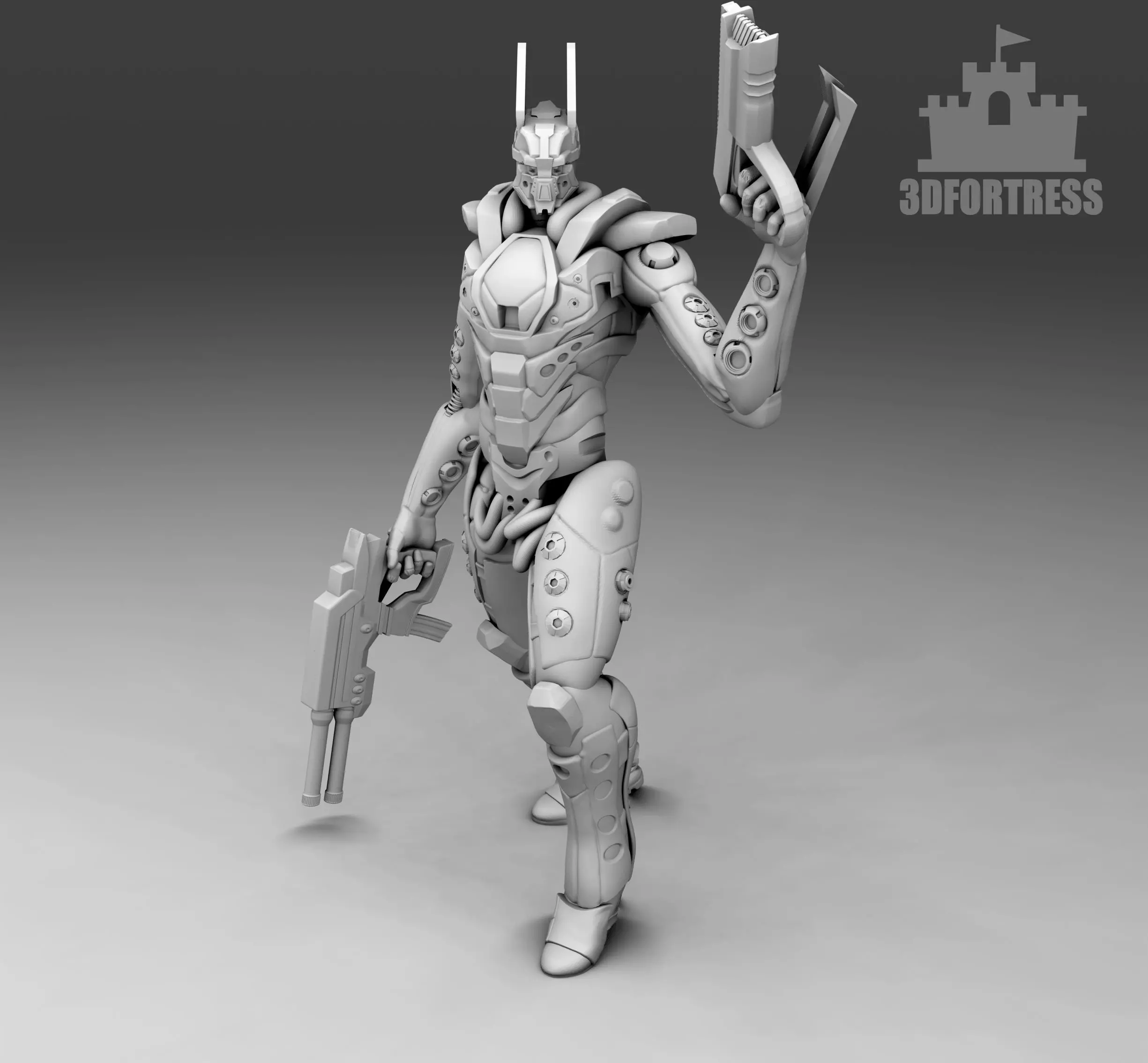 A humanoid robot with a blaster 3D print model_0