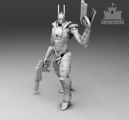 A humanoid robot with a blaster 3D print model