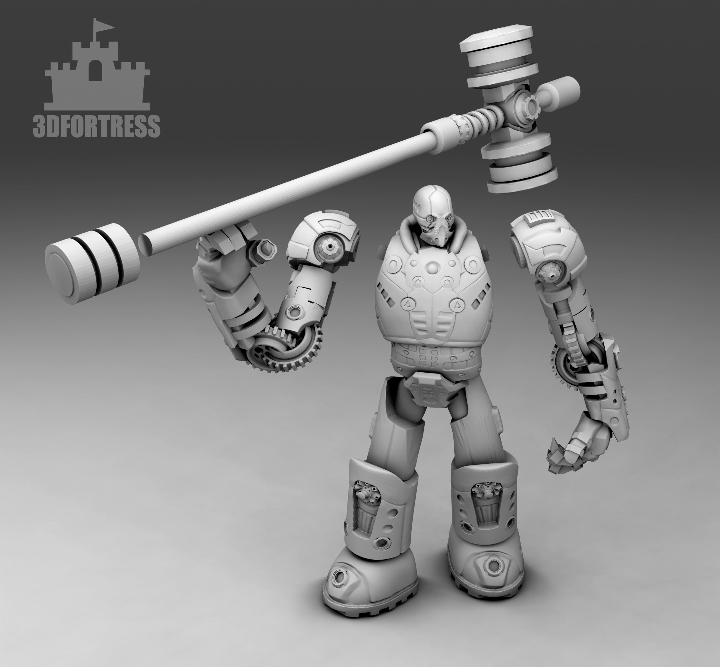 Robot with a hammer 3D print model_2