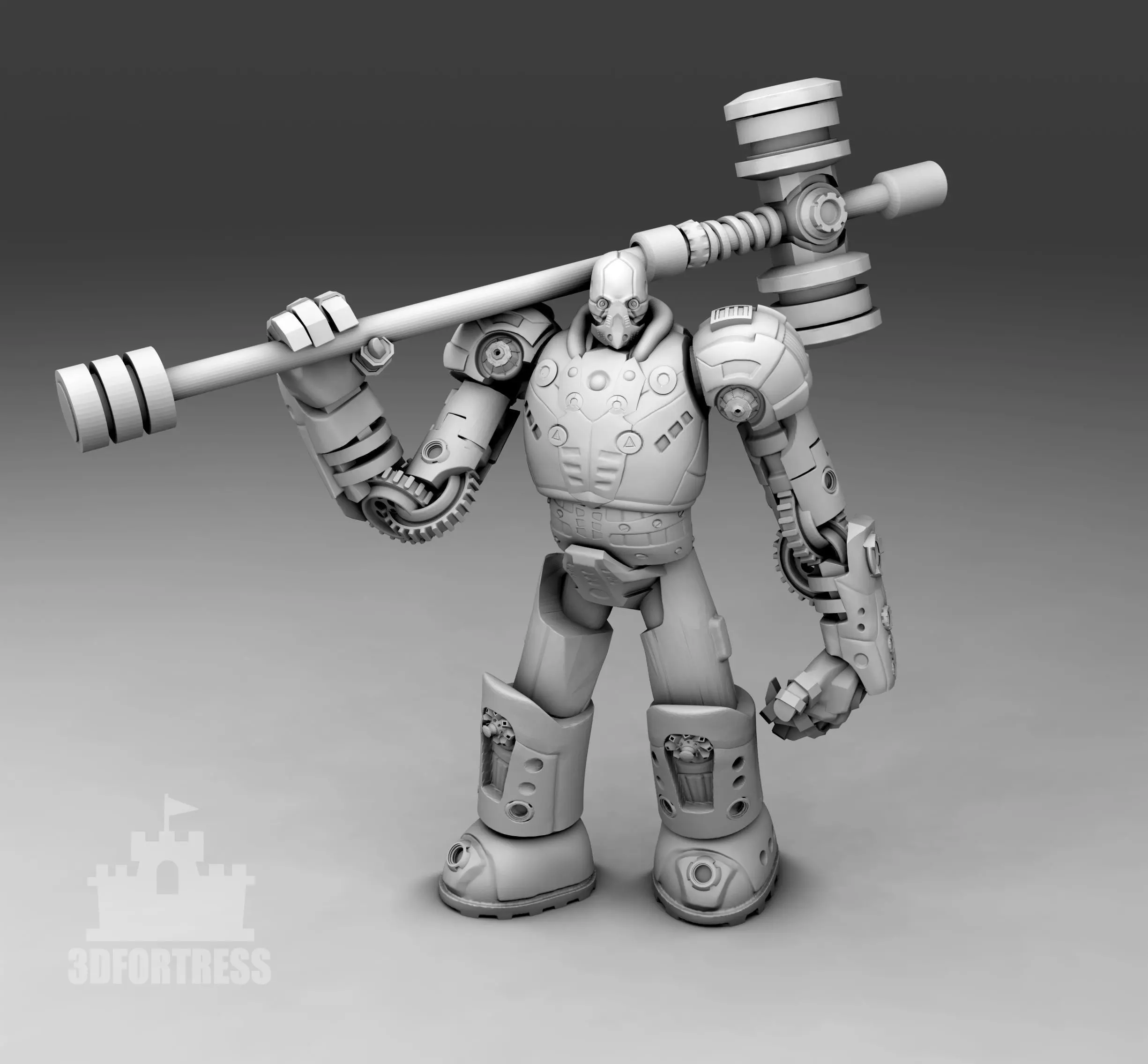 Robot with a hammer 3D print model_0