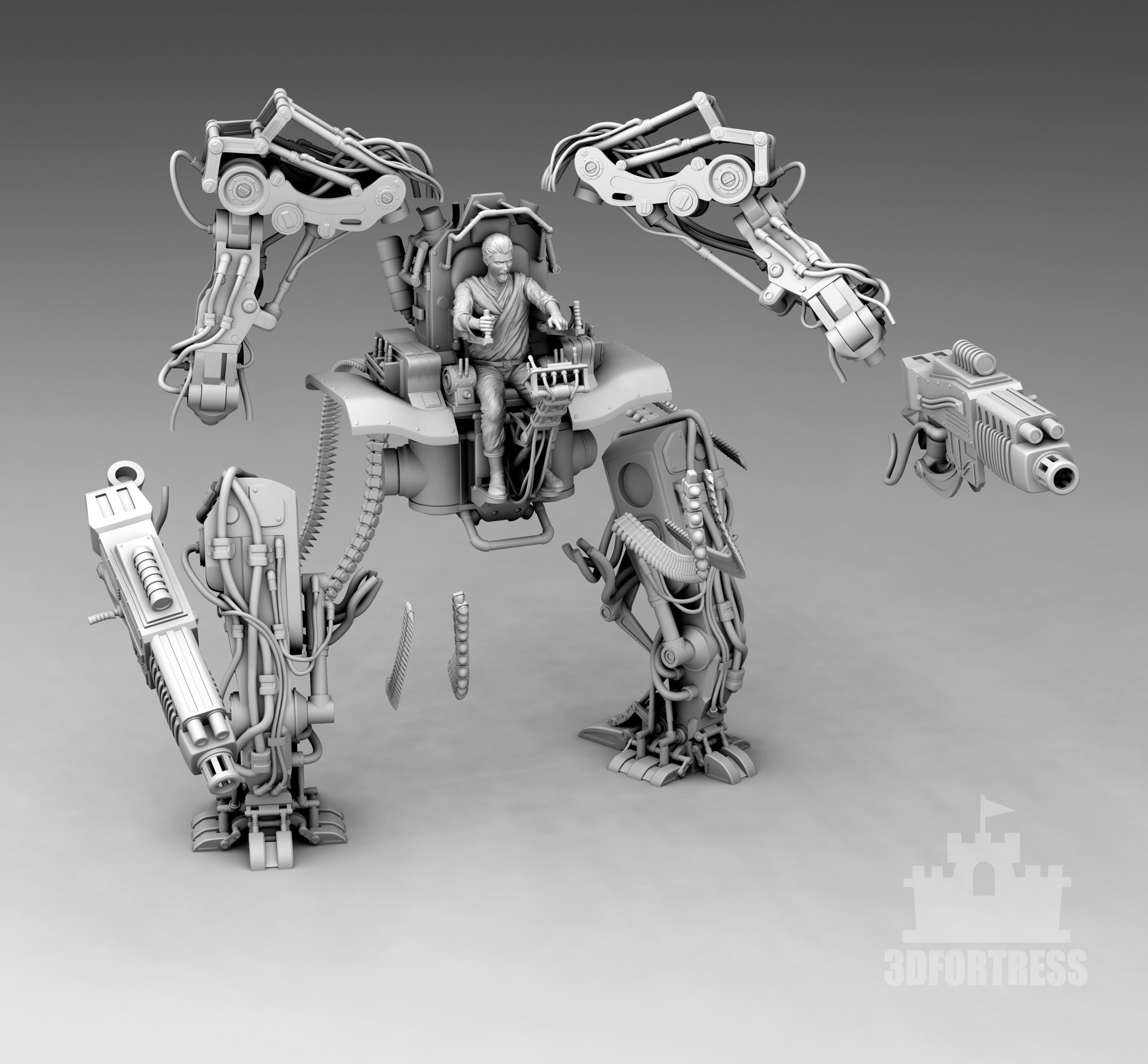  An exoskeleton with machine guns 3D print model_3