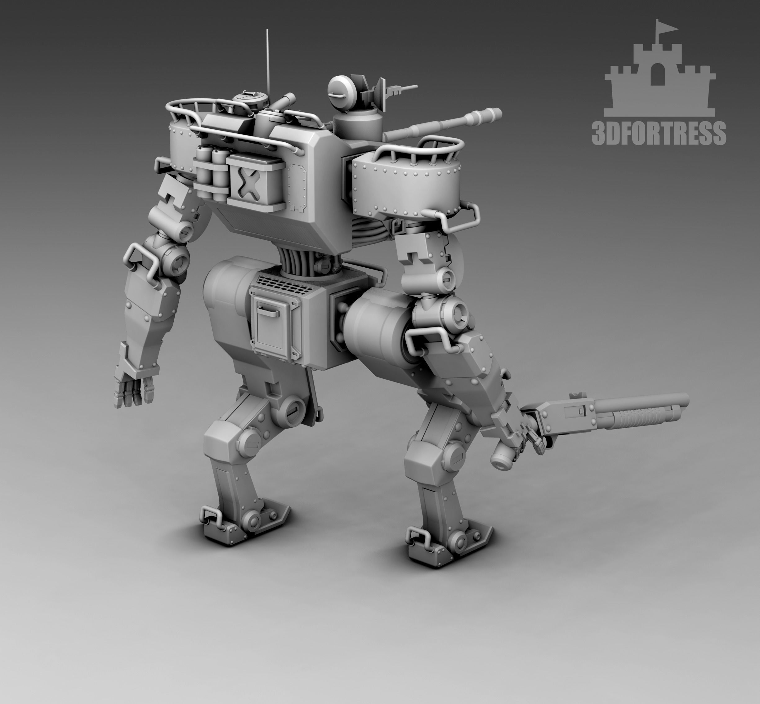  A robot with a shotgun 3D print model_1