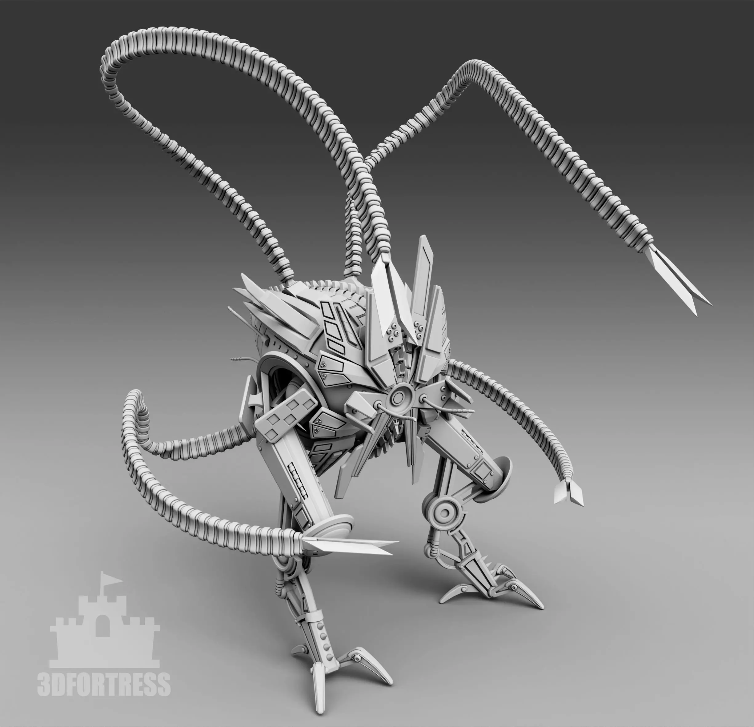 A robot with sharp tentacles 3D print model_0