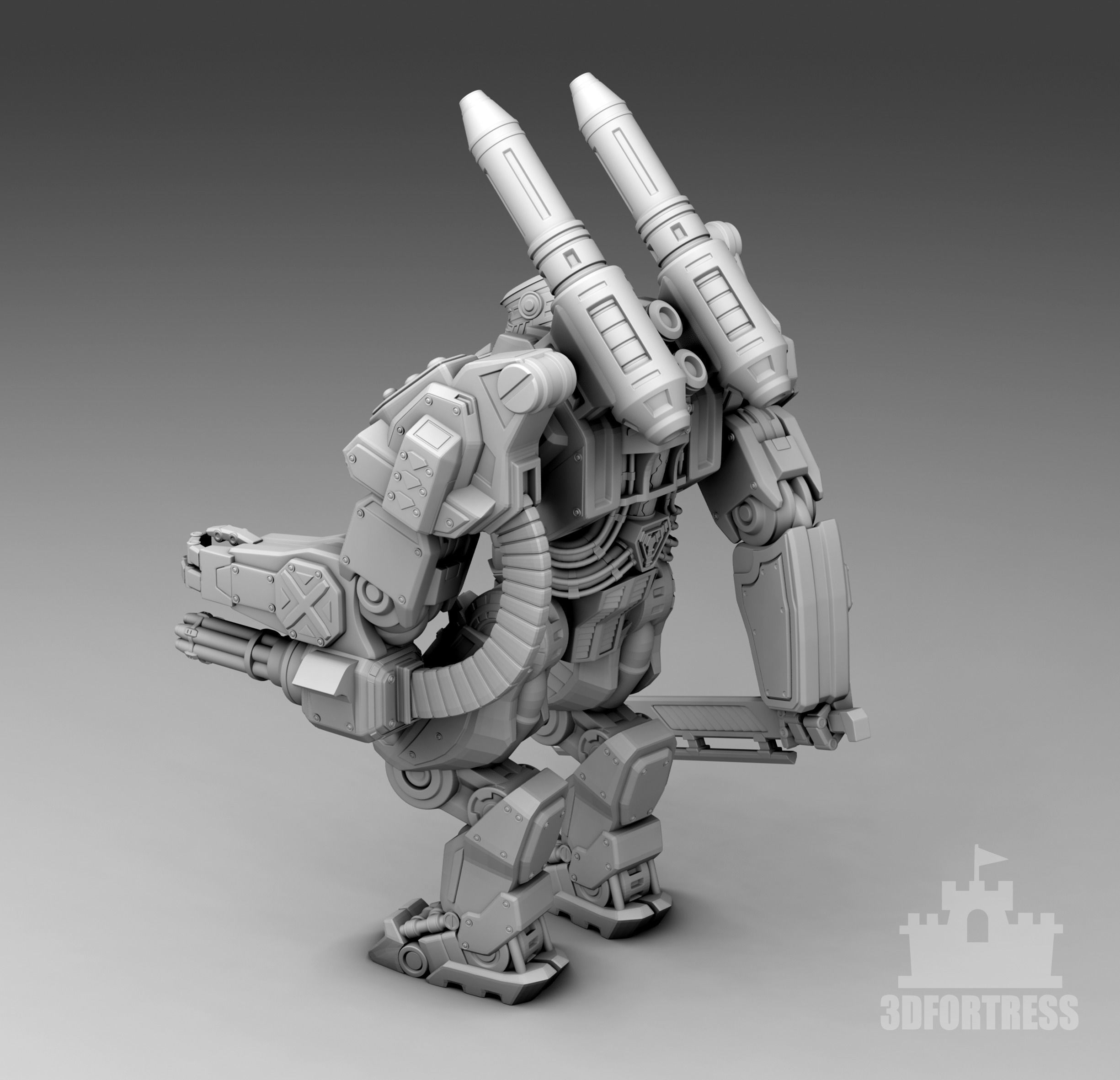  A robot with a sword and a minigun 3D print model_1