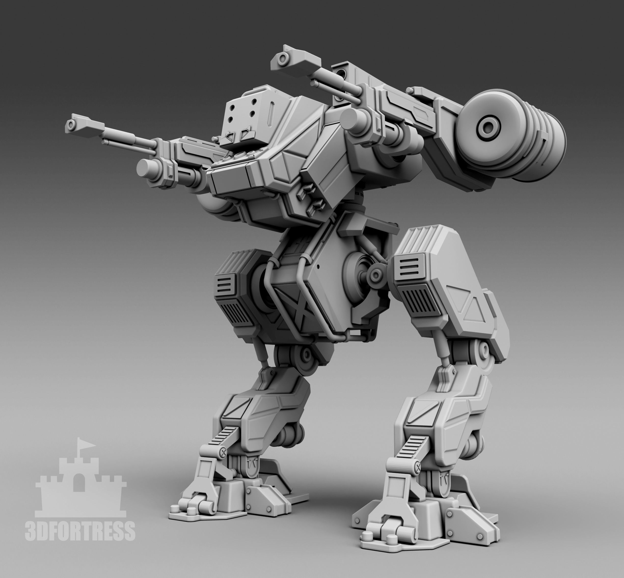  Robot with large-caliber weapons 3D print model_1