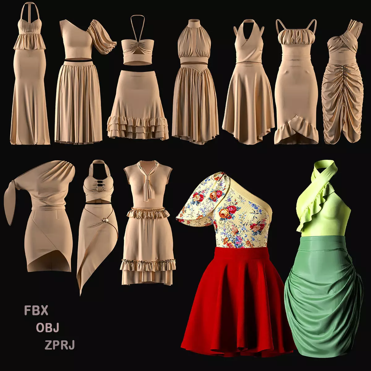 Crop top and Skirt 3D model_0
