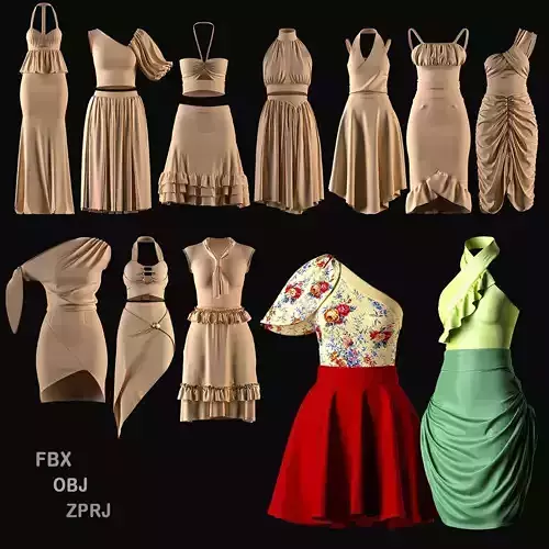 Crop top  and Skirt 3D model