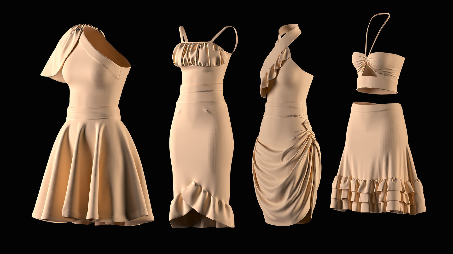 Crop top and Skirt 3D model_1