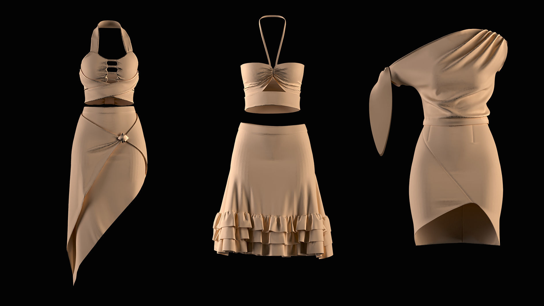 Crop top and Skirt 3D model_3