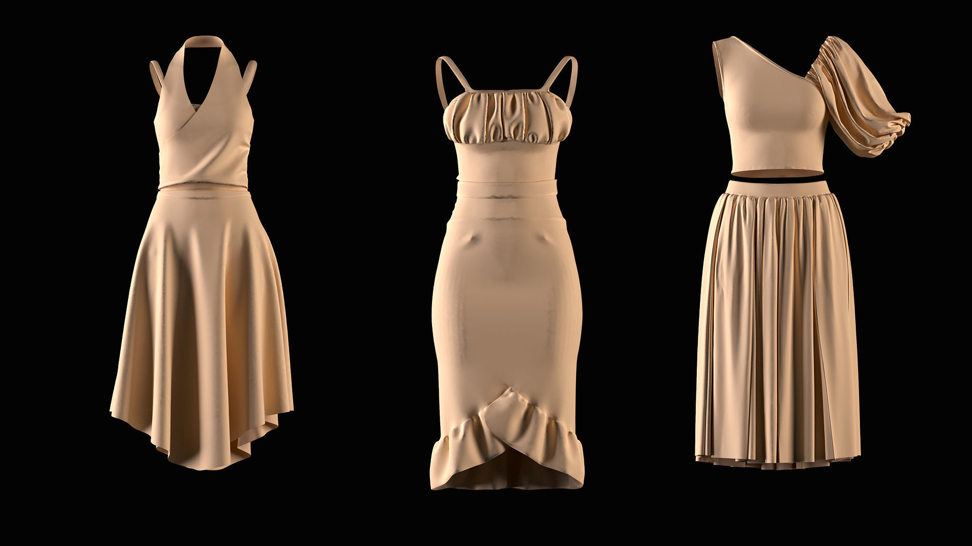 Crop top and Skirt 3D model_4