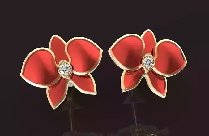 orchidees par earrings flower with enamel 1221