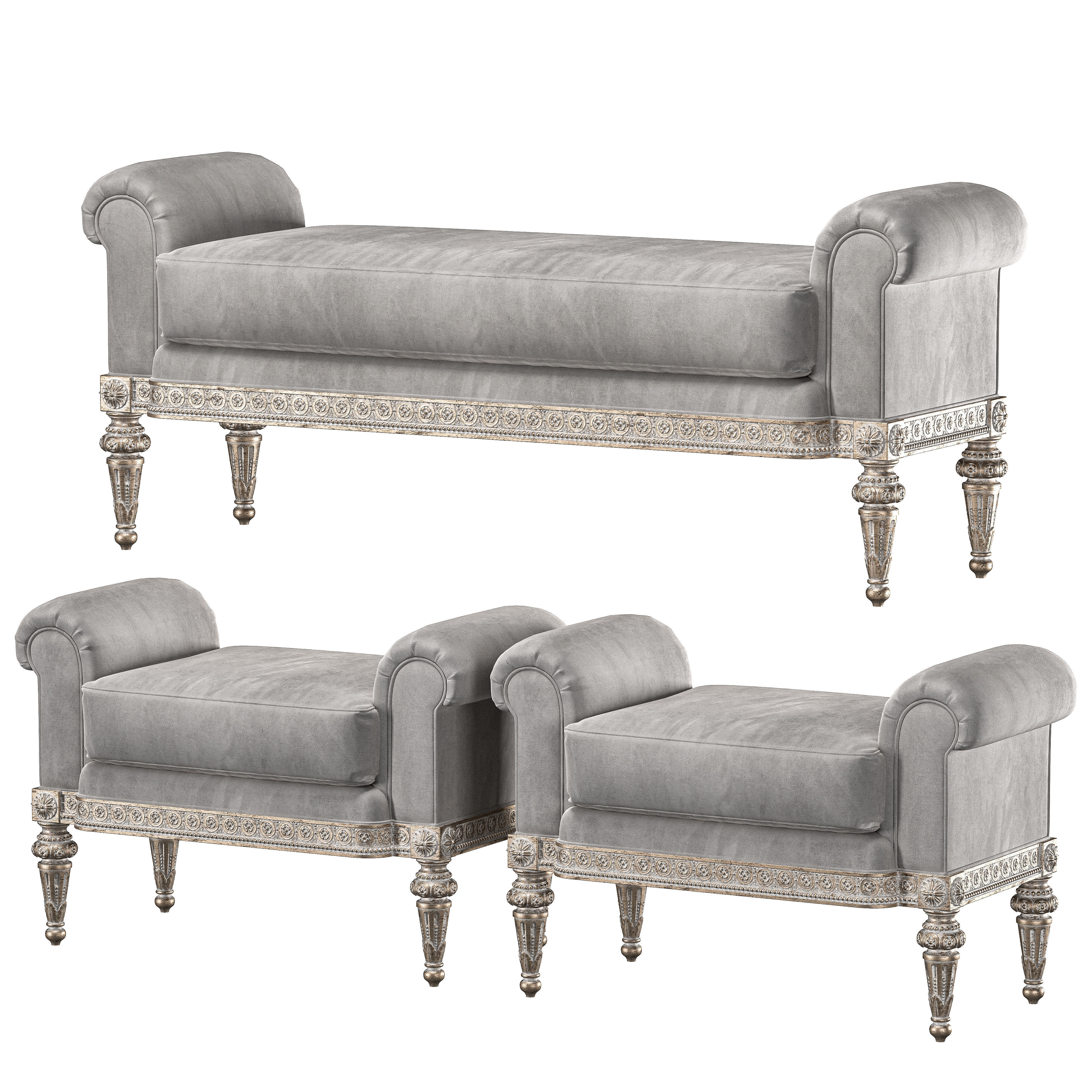 theodore alexander fontenay bench and pouf 3D model_1