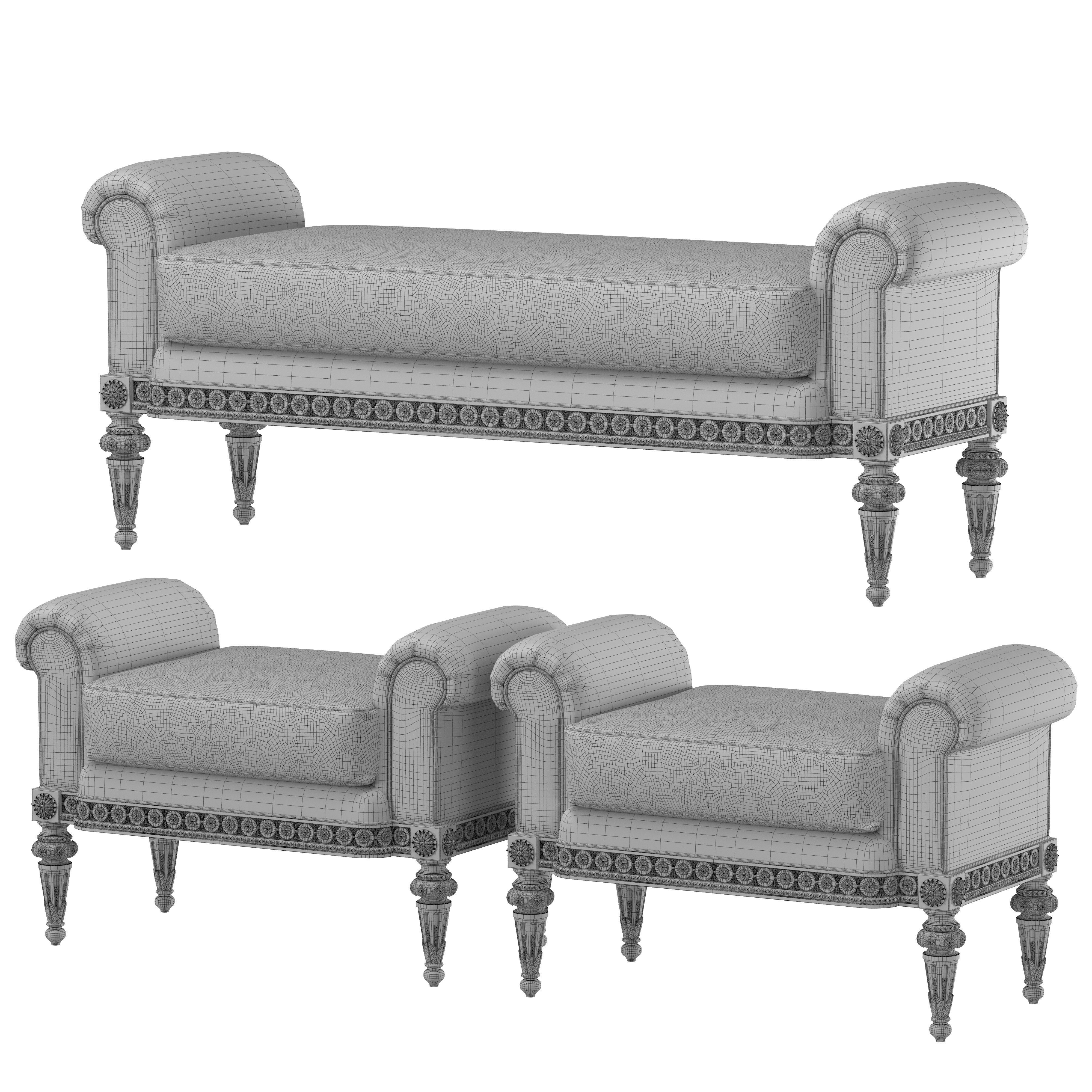 theodore alexander fontenay bench and pouf 3D model_4