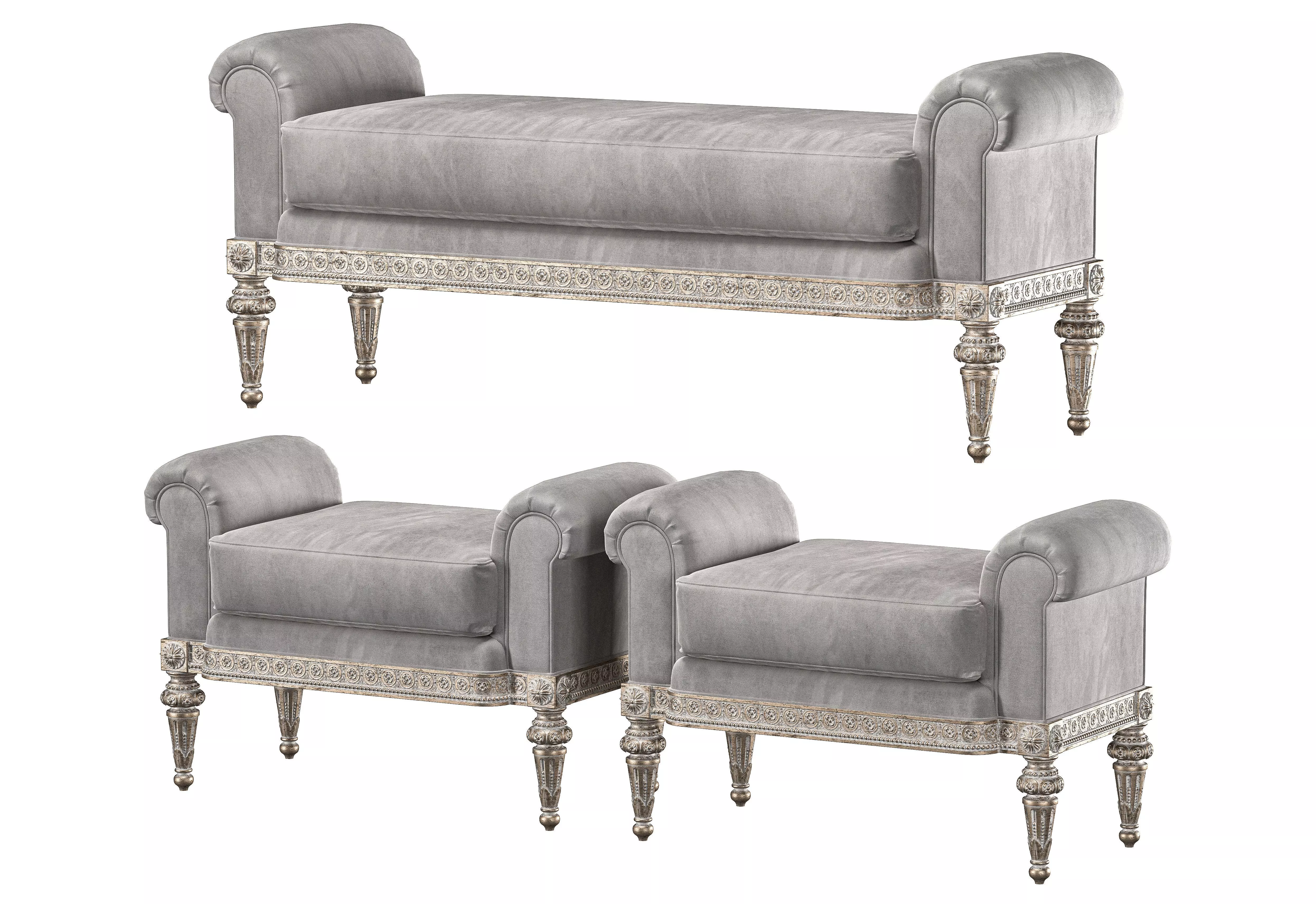 theodore alexander fontenay bench and pouf 3D model_0