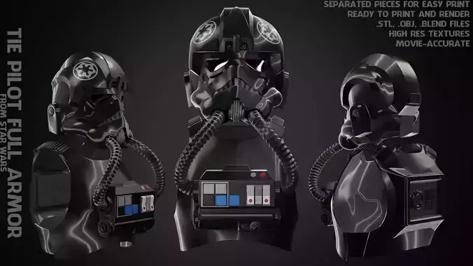 Star Wars Tie Pilot Full Armor for Cosplay 3D Model Collection