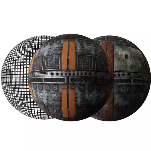 Sci-fi tech wall moduls rusty metal grid Texture