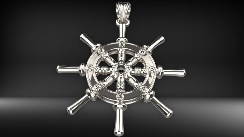Ship Wheel Pendant necklace charm Bracelet Jewelry 3D print model_3