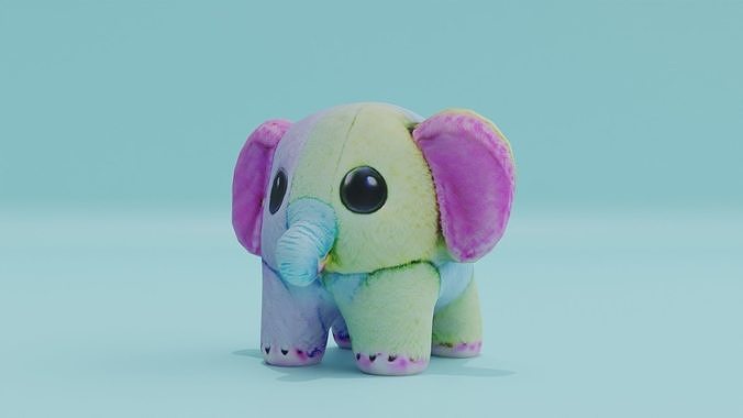 Fluffy Elephant Plush Toy Rainbow Low-poly 3D model
