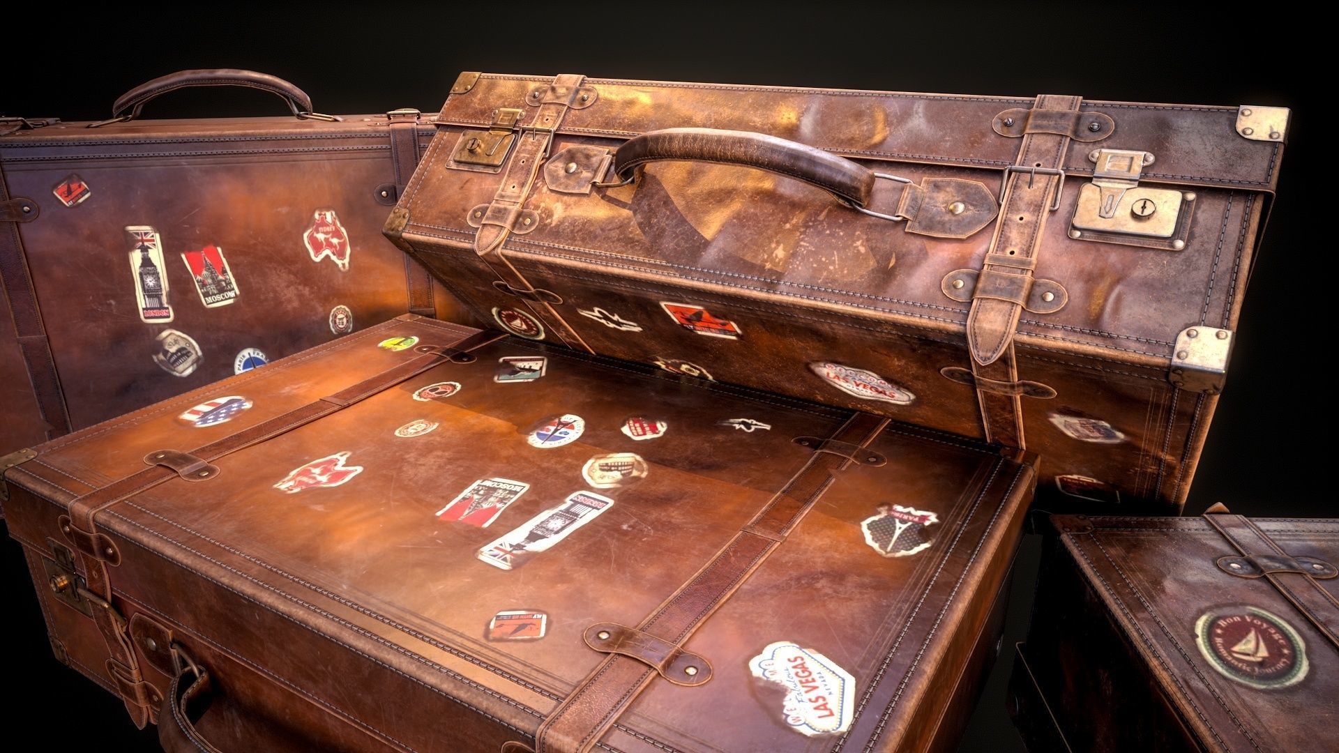 Leather Suit Case Low-poly 3D model_2