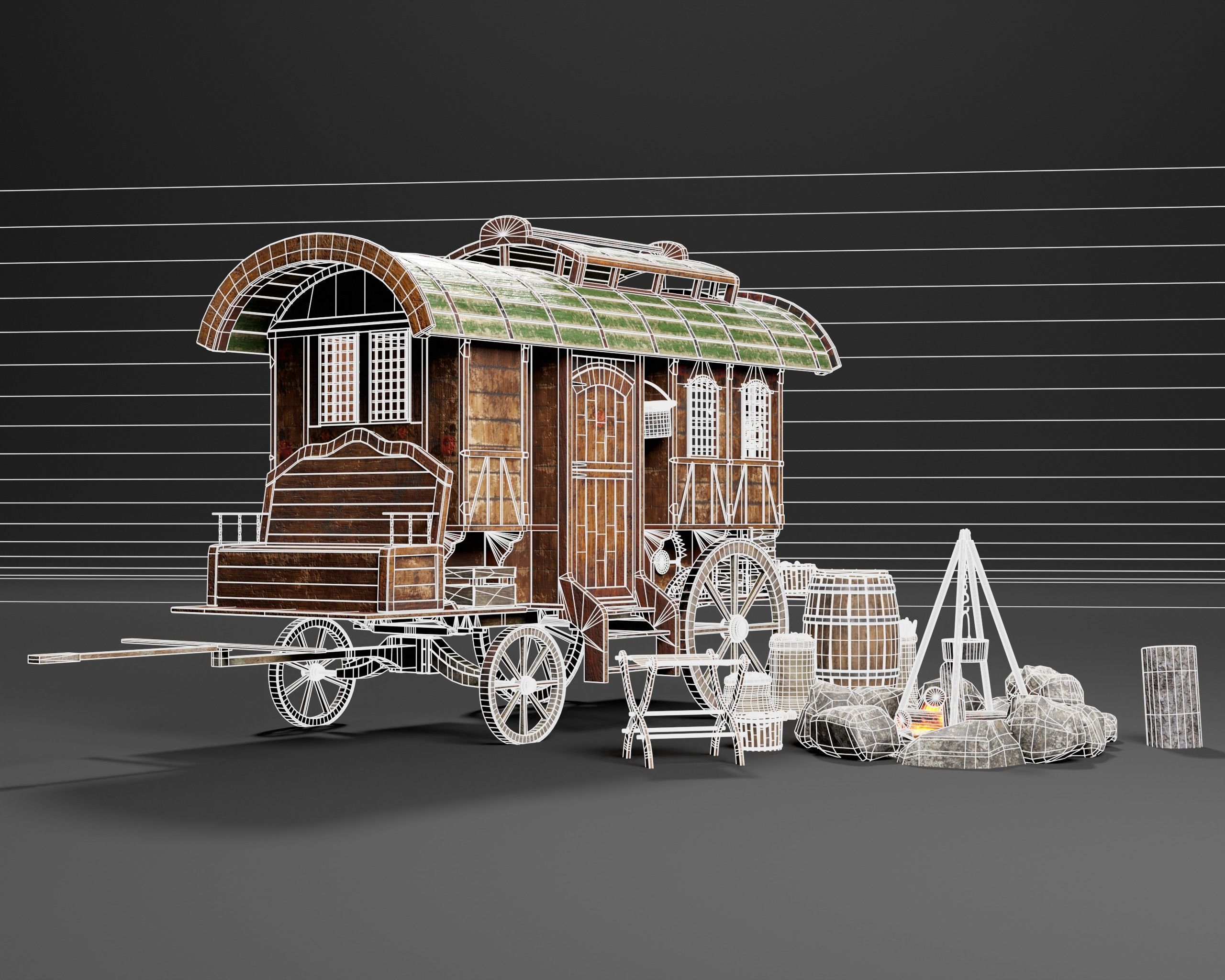 Medieval Wagon Camping Pack 3D Model Collection_51