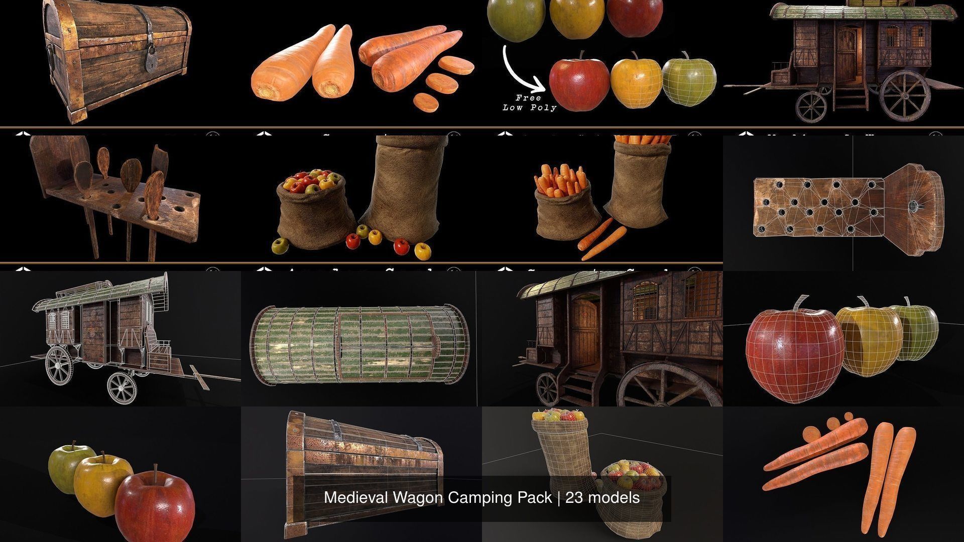 Medieval Wagon Camping Pack 3D Model Collection_26