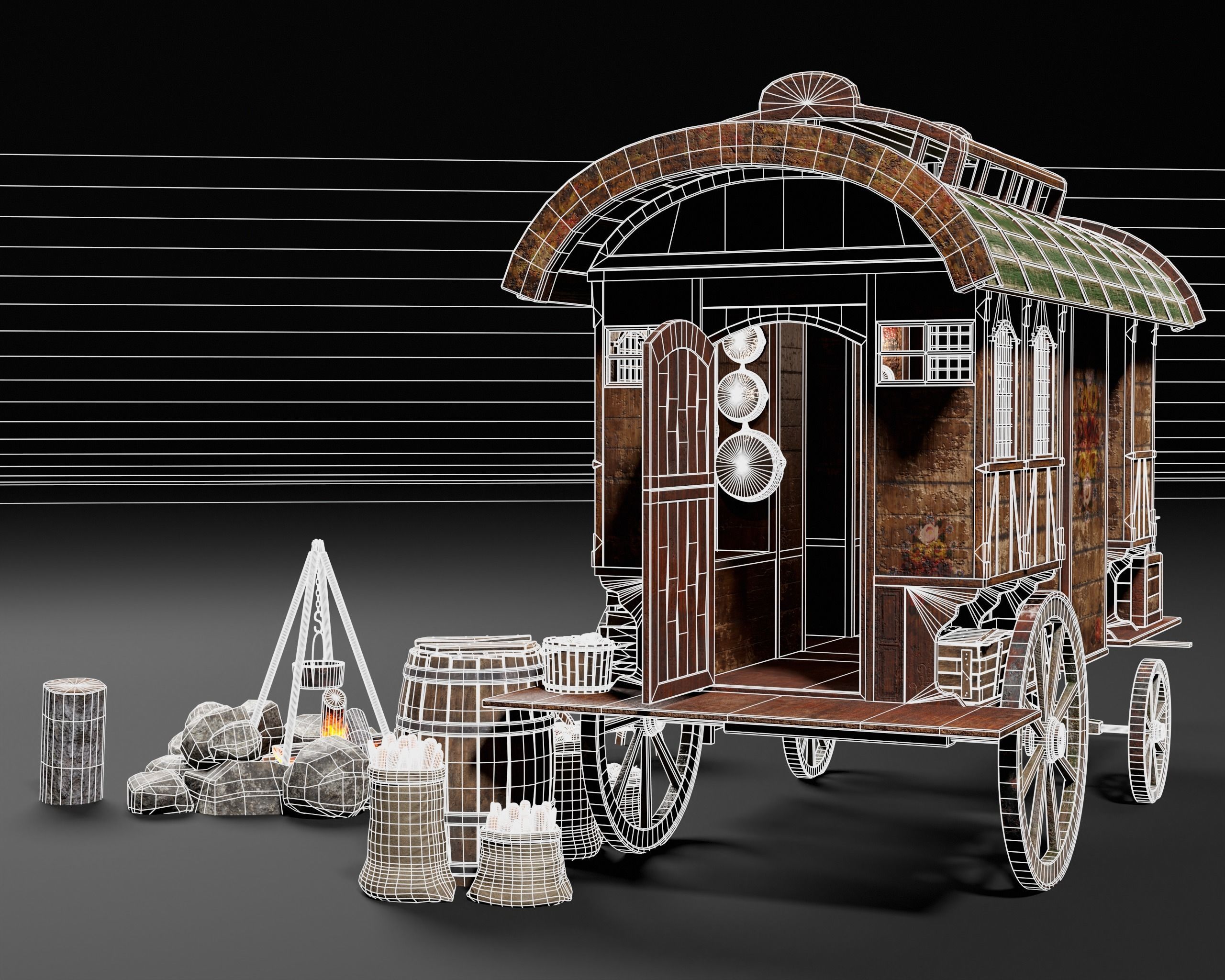 Medieval Wagon Camping Pack 3D Model Collection_52